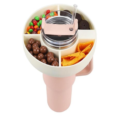 Silikonskål for snacks til Stanley Cup 40 oz med håndtak, gjenbrukbar snackbrett, passer bilens koppholder, kino, hjem eller utendørs