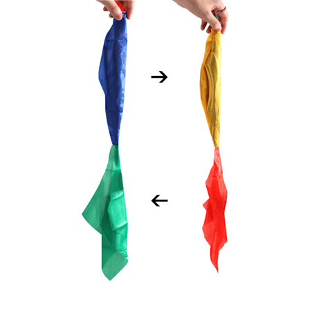 Fargerikt magisk skjerf 4 fargeskiftende silkeskjerf for gatetriks, hjem, skole, fest (rød, gul, blå, grønn)