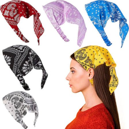 6pcs Triangle Hair Scarf Headband Cashew Flower Print Scrunchies Elastic Hair Bands
