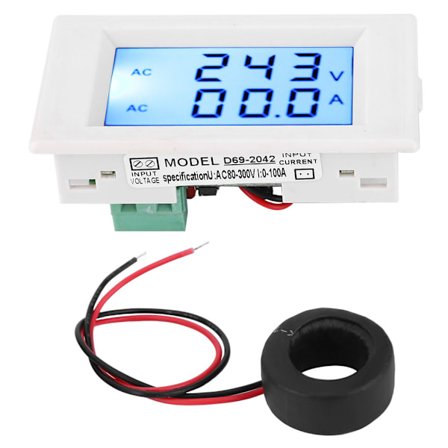 D69-2042 Kaksi näyttöä Volttimittari Ampeerimittari AC80-300V 0-50A 0-100A Virtamuuntajalla Valkoinen