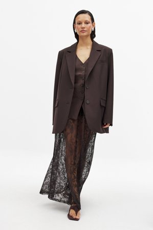 NA-KD - Lace Maxi Skirt - A-line Skjørt - Brun - XL (EU 46)