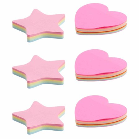 600 ark selvklebende lapper, pentagramformede selvklebende lapper og hjerteformede post-it-lapper, åtte farger klistrelapper, små klistrelapper for