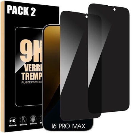 2 Anti-Spy Herdet Glass for iPhone 16 Pro Max - Støtsikker beskyttelse