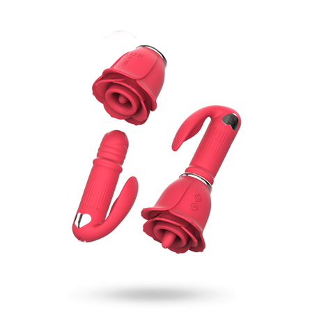 Sustainable Pleasure: Remote Controll 2-in-1 Thrusting Dildo & Licking Rose Vibrator - Sexleker Vuxen: Vibrator, dildo & massajestaver