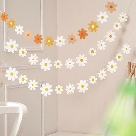 Daisy Boho Banner Party Dekorationer, 3-pack Groovy Party Vit Daisy och Färgglad Daisy Fl