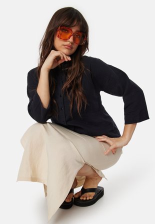 VILA nia button 3/4 shirt Black Klær