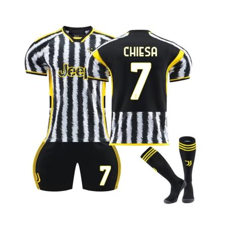 (2023-24 Juventus Home #7 Chiesa fotbollströjasatser för barn, vuxna Blå XL