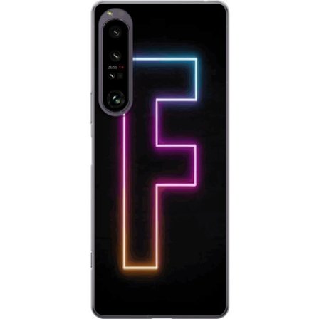 Kompatibelt Mobildeksel til Sony Sony Xperia 1 IV Neonbokstav F i rosa, blå og gule lyskanter mot en mørk bakgrunn, grafisk bokstavillustrasjon med