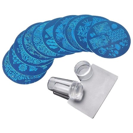 10 stk. Stemplingsplader + Klar Silikon Stempel + Skraber Neglekunst Billede Stempling Værktøj Manicure Skabelon