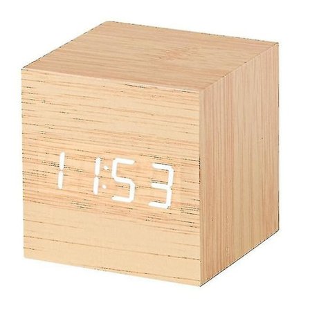 Treklokke kreativ elektronisk klokke firkantet digital klokke mini vekkerklokke termometer sengeklokke (tid, dato temperatur) -C