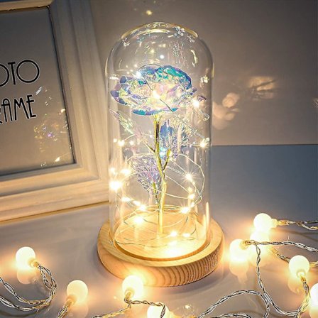 Roseblomstgave Skjønnheten og Udyret Rose Led Lys Glasskuppel Tre