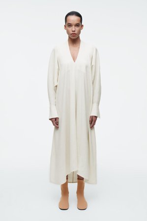 COS Women's V-Neck Linen Shirt Dress in Beige