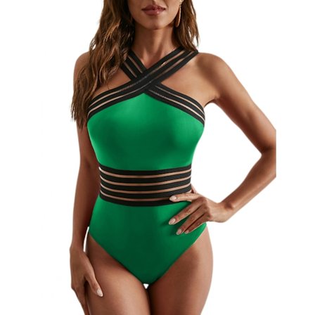 Kvinnors Crisscross One Piece Baddräkt Tummy Control Baddräkt Front Crossover Badkläder ---Grön(Storlek M)