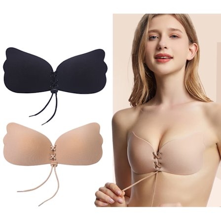 2-delt usynlig stroppeløs fjærpyntet bh for kvinner (dress