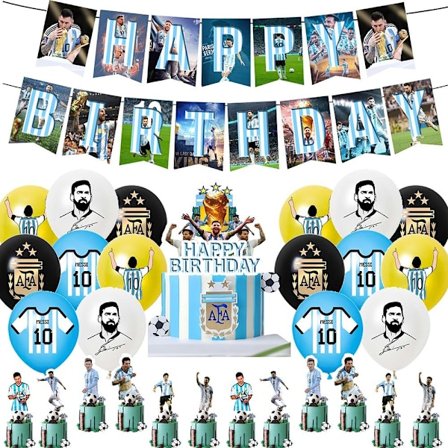 Messi Fotballfest Utstyr Ballonger Kaketopp Banner Bursdagsdekorasjoner