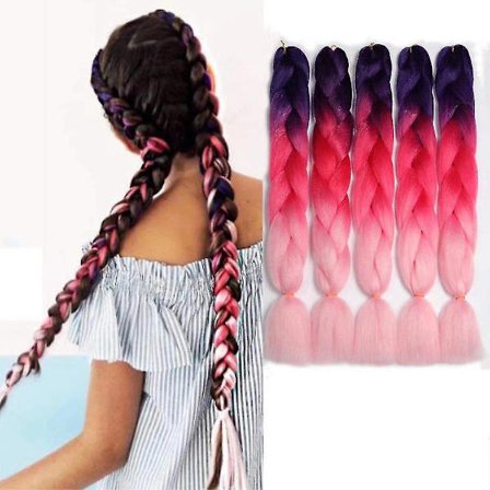5 stk Jumbo Flette Syntetisk Hår Fletteforlengelser For Heklet Twist Flette Hår (5 stk, C25-lilla / fersken / lys rosa), Total lengde: 120 cm