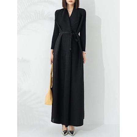 Lanmrem Kontor Lady Knapp Design Lang Kjole Kvinder Konkurrerede Bælte Samlede Talje Fast Farve Vindjakke Mode 2024 Ny 32C1319. Black One Size