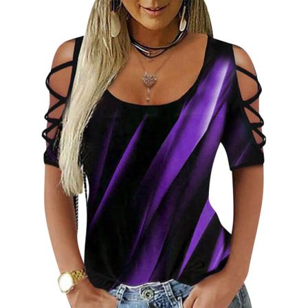 Sexig Skjorta Print T-shirt T-shirt Dam Elegant O-hals Ihålig