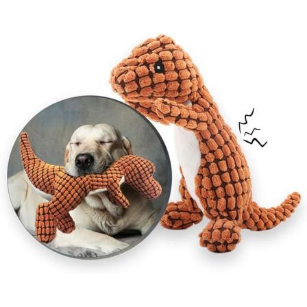 Fyldt hundelegetøj plys hundelegetøj fløjl holdbart interaktivt legetøj inklusive plastik støjende squeaker dinosaur form plys legetøj (orange)