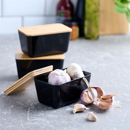 Opbevaringsboks 3-pak med bambuslåg og holdbare plastskuffer