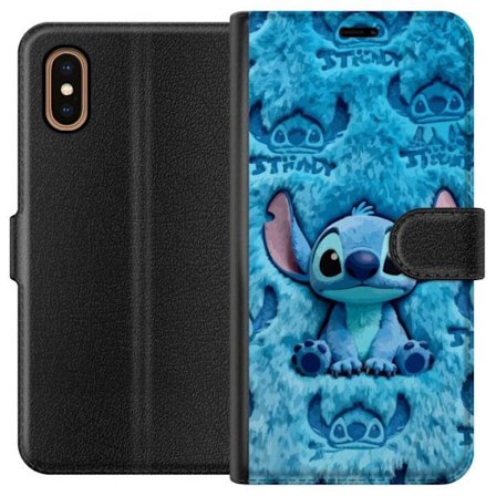 Kompatibel Tegnebogsetui til Apple Apple iPhone XS Max Stitch sidder på fluffy blåt mønster med sit ansigt og ører gentaget som tekstur, hvilket s