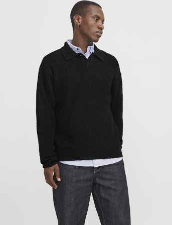 Jack & Jones Jprwinter Knit Boucle Polo Styd Aw24 - Black - M