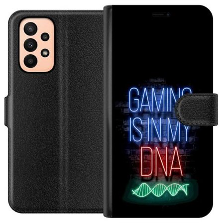 Yhteensopiva Lompakkokotelo Samsung Galaxy A23 Viktor Gyökeresin muotokuva vihreässä paidassa, jossa on leijonamotiivi ja intensiivinen vihreä tunnelm