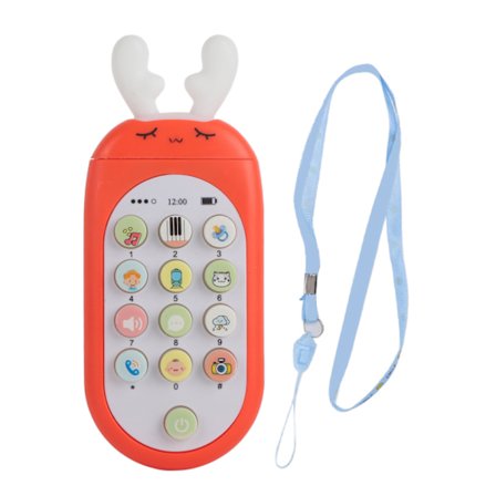 Tegneserie Elg Form Tidlig Utdanning Multifunksjonell Musikktelefon Leke med Snor for Baby Oransje