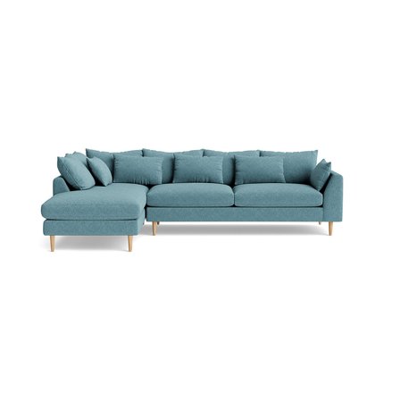 Ofelia Chaiselongue-Sofa, links in Boston Pastellblau, elegantes Design mit weichem Komfort, inklusive aller Kissen, 85cm, moderner Stil