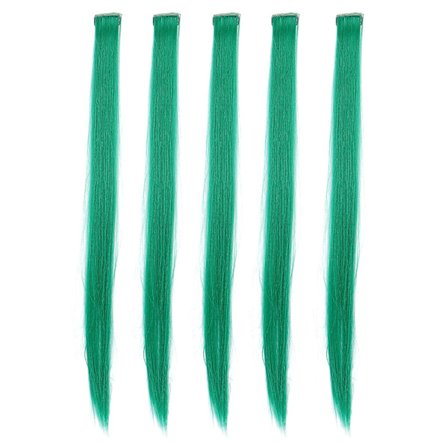 5 st rakt hårstycke Klämma ljus färg 21,65 tum hårförlängning hårstycke för Cosplay PartyGreen