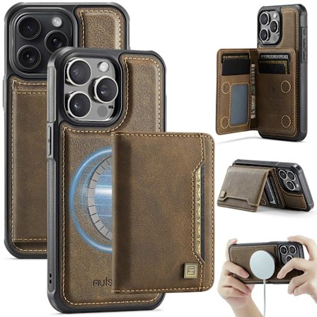 Etui for iPhone16Promax A13 brunt business delt magnetisk kortholder