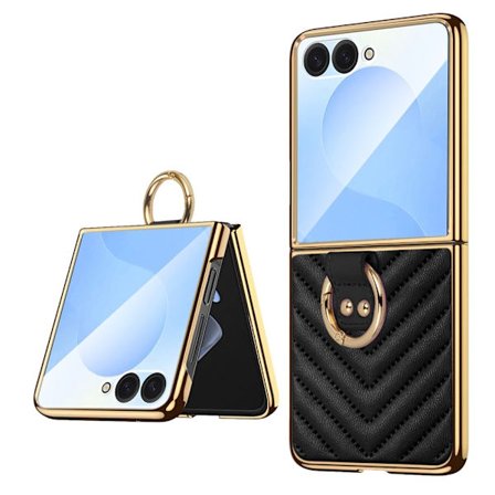SKALO Samsung Z Flip7 Gold Edge Ring Cover - Sort