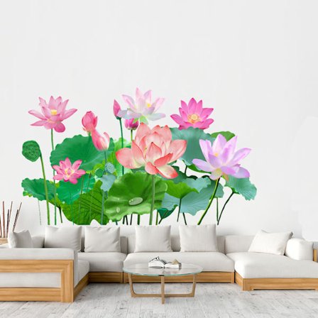 /#/Kultainen lootus seinätarra olohuone makuuhuone koristeellinen maali/#/