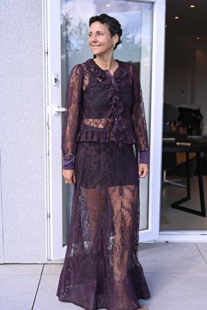 Satin Lace Maxi Skirt Aubergine XS
