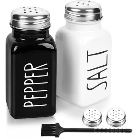 2-pakning salt- og pepperbøsser, glassbøsse med rustfritt stål lokk, moderne og søt