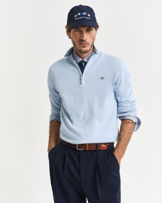 GANT - Klassisk bomullsgenser med half-zip til herre fresh blue