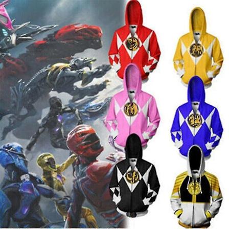 Power Rangers -huppari vetoketjullinen takki 3D-tulostettu huppari Cosplay-asu Unisex-Xin Grey green 5XL