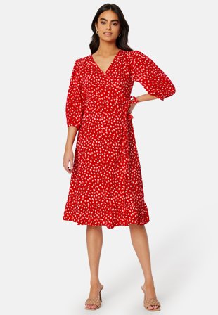 ONLY Oliva Wrap Midi Dress Mars Red AOP:FIONA D Klær