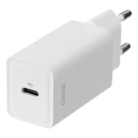 Deltaco Väggladdare USB-C PD, 5V, 3A, 18W - Vit