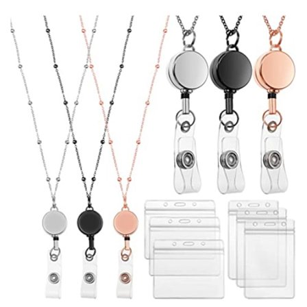 Vattentätt ID-brickahållare Brickrulle och Namnbrickahållare Metallkedja Brickrullar Infällbara Halsband ID-nyckelband