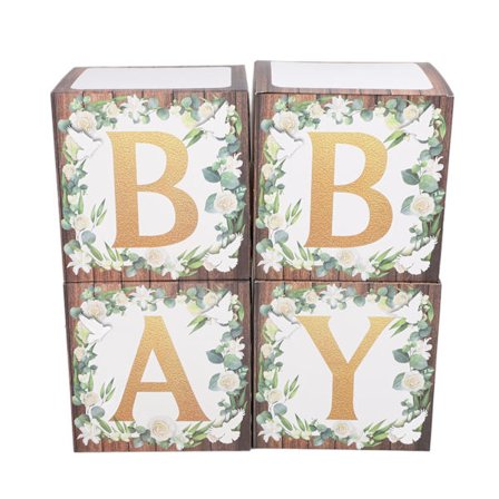 Ballonboks Bogstav BABY Dekoration Papirboks til Bryllup Fødselsdagsfest Grønt Blad Kryds Guld