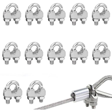 12 stk. Wire Rope Clamp - Kabelklemme - Wire Rope Clamps - Duplex Wire Rope Clamp - Wire Rope Clamp M6 - U-bolt Bracket - Rustfrit stål 304 - Til