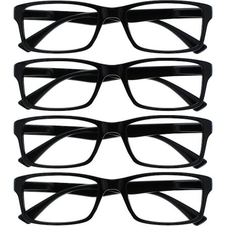 Sort Læsebriller fra Firmaet, 4-pak Designer Stil Mænd Kvinder RRRR92-1 +1,50 Bl Bl Sort +1.50 Forstørrelse (Pakke med 4)