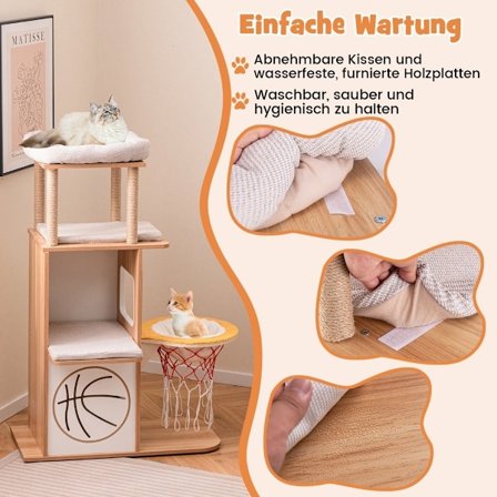 Puinen raapimistolppa, 120 cm urheiluaiheinen kiipeilytorni ja 2-kerroksinen kissatalo Natural