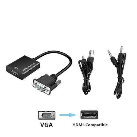 1080P HD VGA till HDMI-konverterare Adapterkabel med 3,5 mm ljudutgång Hane VGA till Hona HDMI-adapter för PC Laptop till HDTV Projektor