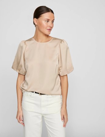 Vila Viellette 2/4 Satin Puff Top - Noos - Beige - 44