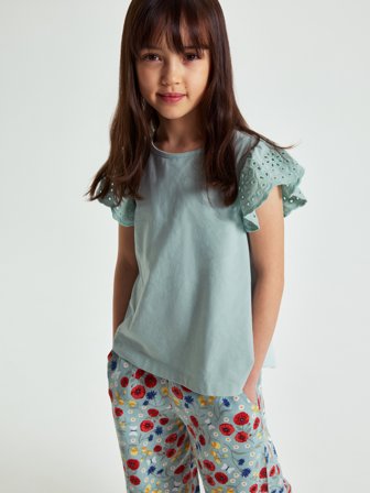 Polarn O. Pyret - Top with lace sleeves - 86 - Childrenswear - green