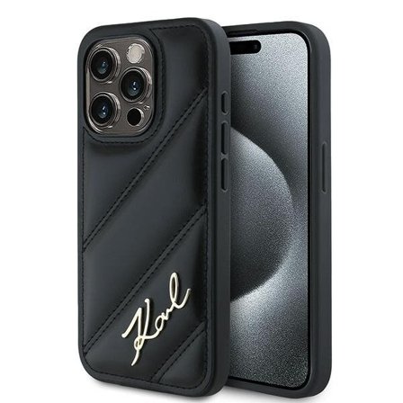 Karl Lagerfeld Diagonal Quilted Script-fodral för iPhone 14 Pro - svart