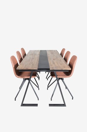 Venture Home - Matgrupp Jakarta med 6st matstolar Polar - Brun - Matgrupper - Från Homeroom