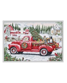 Broderikit Billede Rød julelastbil - Luca-S